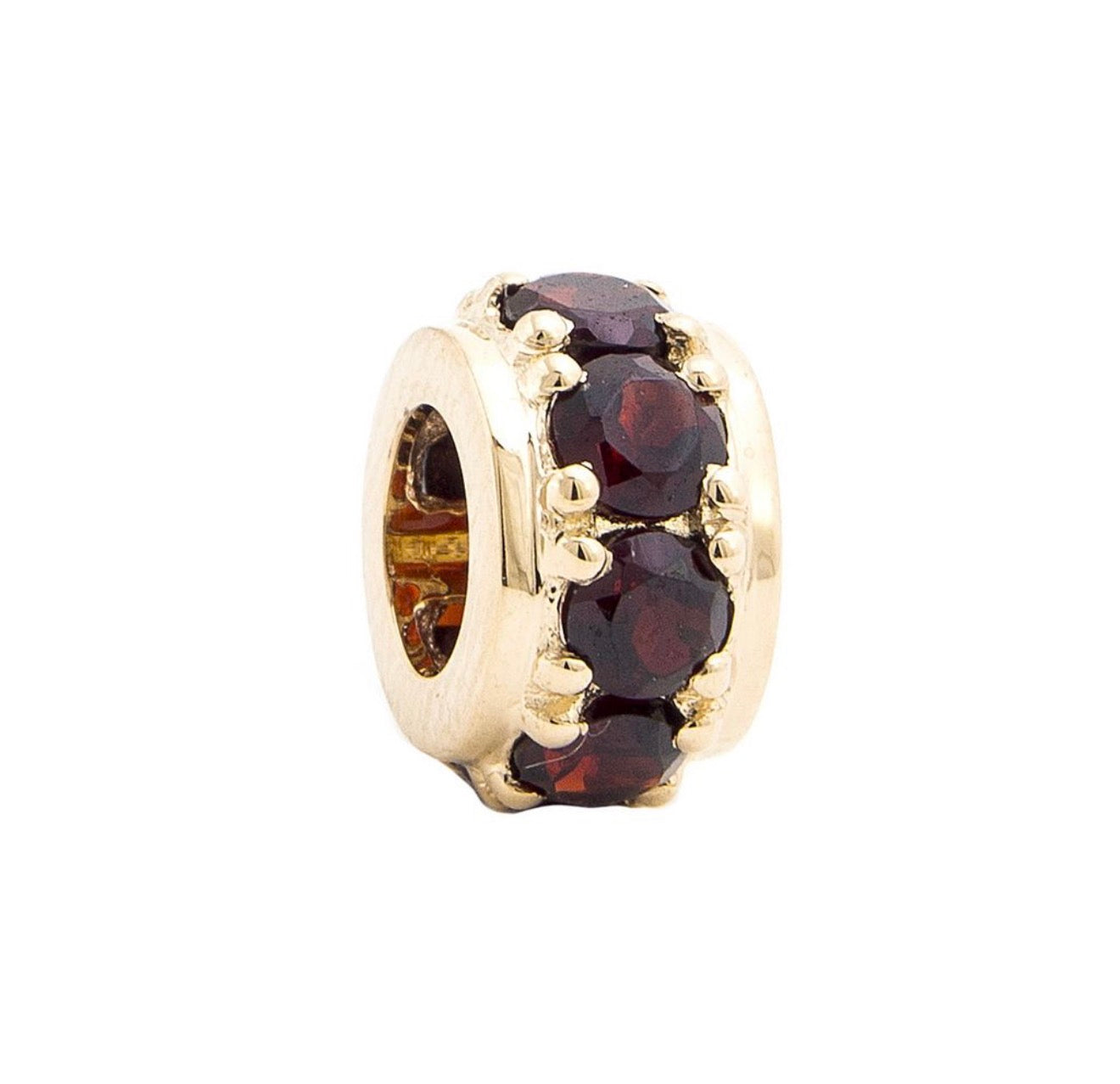 14K Yellow Gold Rondel Round Prong Garnet Charm Pendent