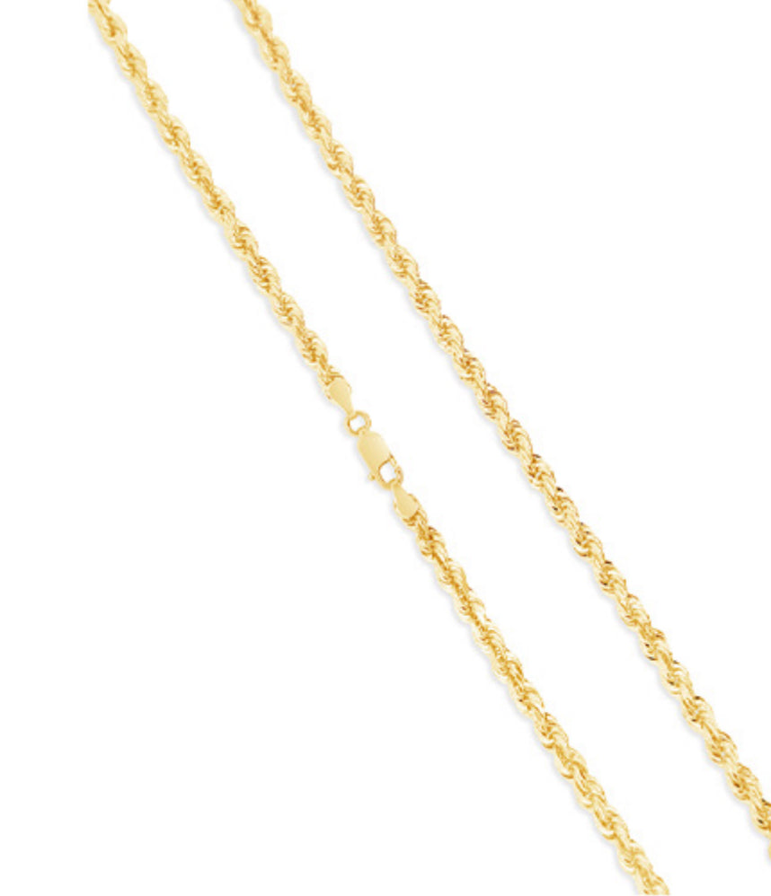 14K Yellow Gold 3mm Solid Rope Chain