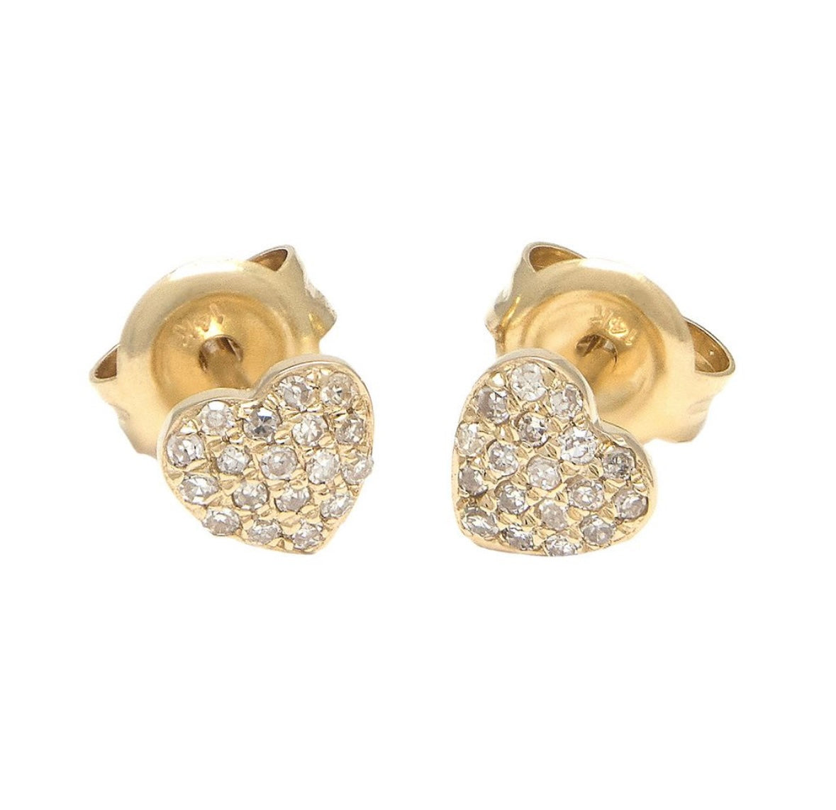 14K Yellow Gold Heart Diamond Studs