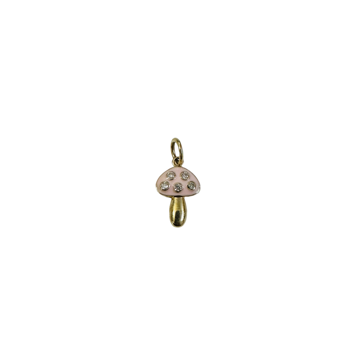 14K Solid Yellow Gold Mini Mushroom Diamond Charm