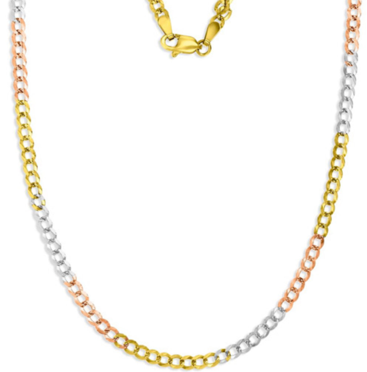 14K Tri Color 3mm Curb Link Chain