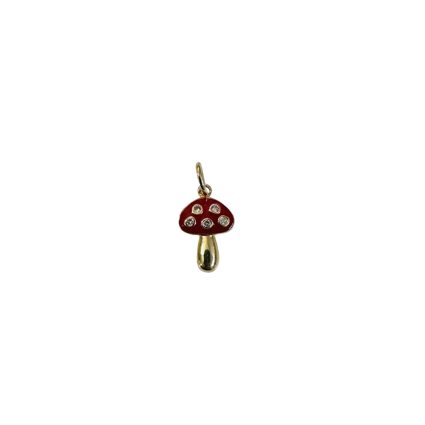 14K Solid Yellow Gold Mini Mushroom Diamond Charm