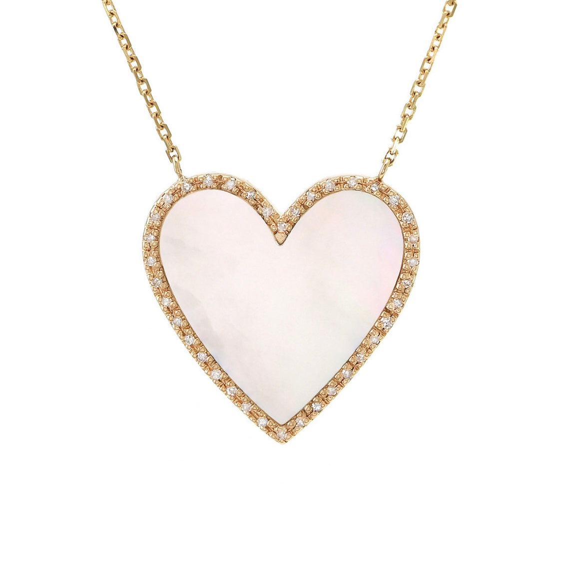 14K Yellow Gold Pearl & Diamond Heart Necklace