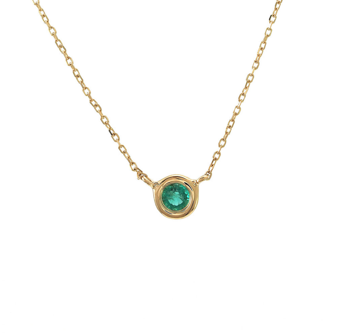 14K Yellow Gold Emerald Bezeled Necklace