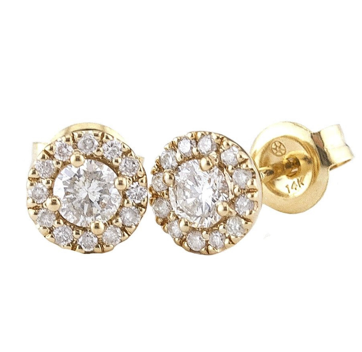 14K Yellow Gold Halo Prong Diamond Studs (Large)