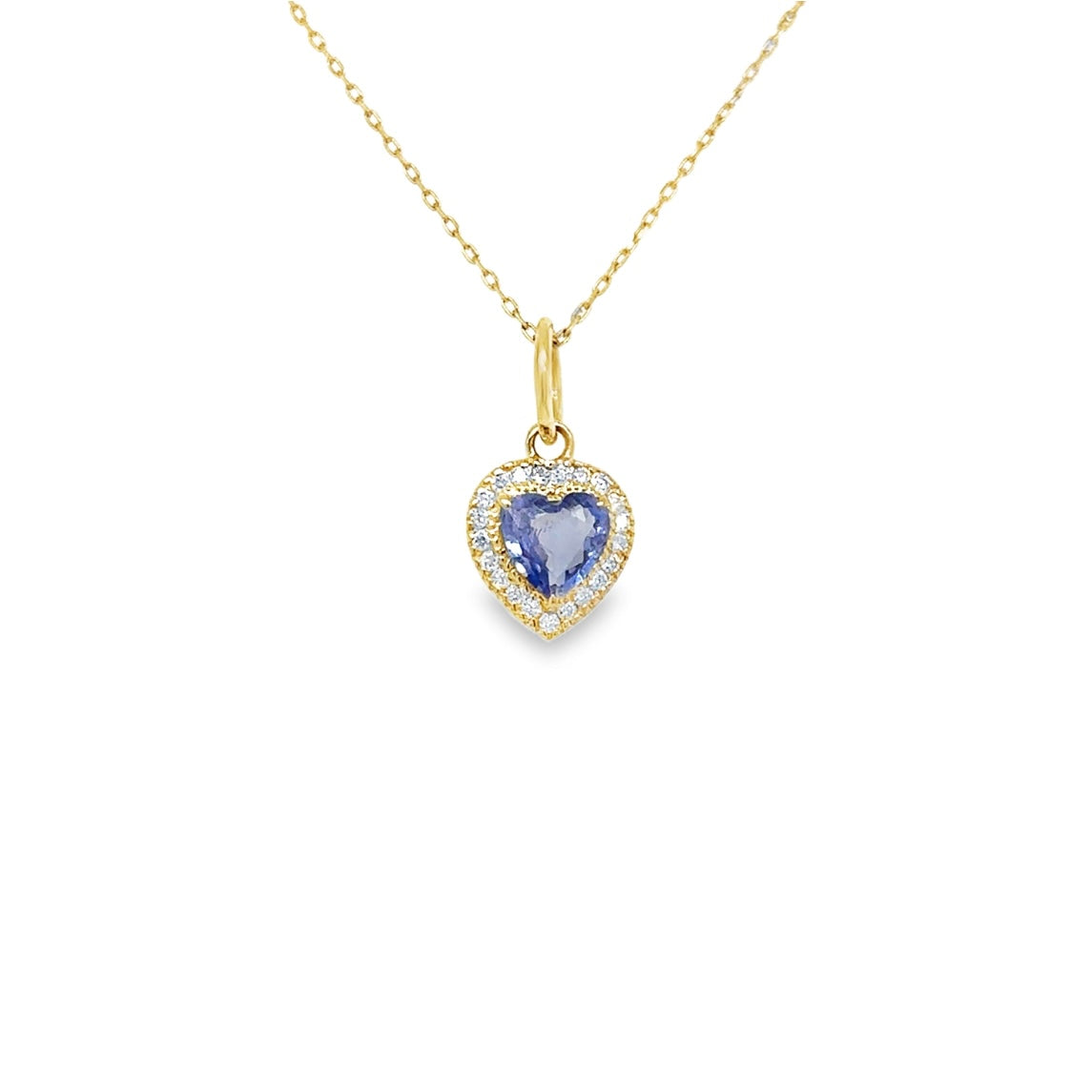 14K Yellow Gold Small Blue Sapphire & Diamonds Heart Charm