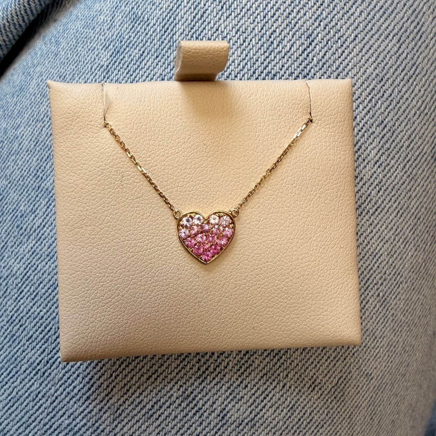 14K Yellow Gold Pink Sapphire Heart Necklace 16 + 2”