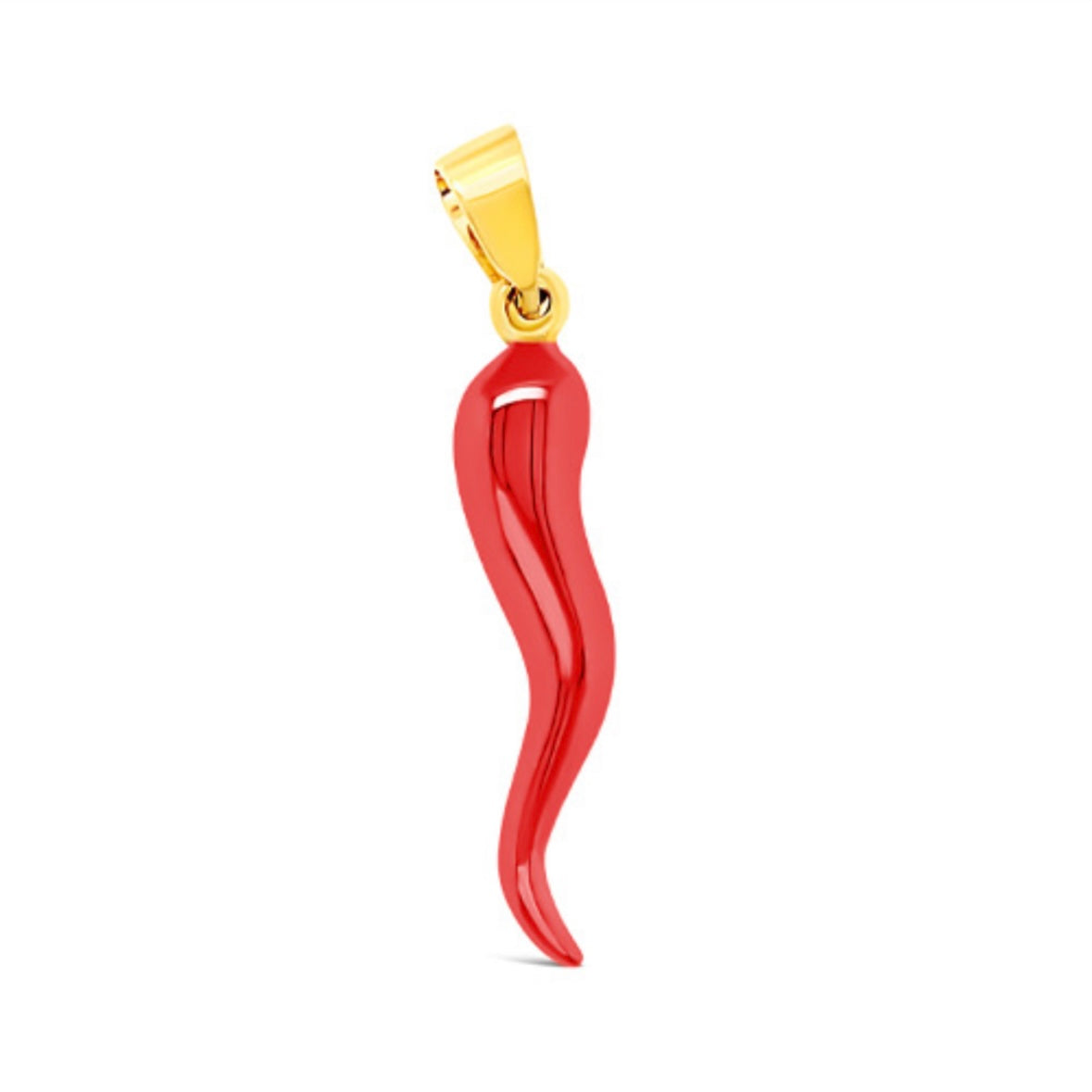 14K Yellow Gold With Red Enamel Italian Horn Charm