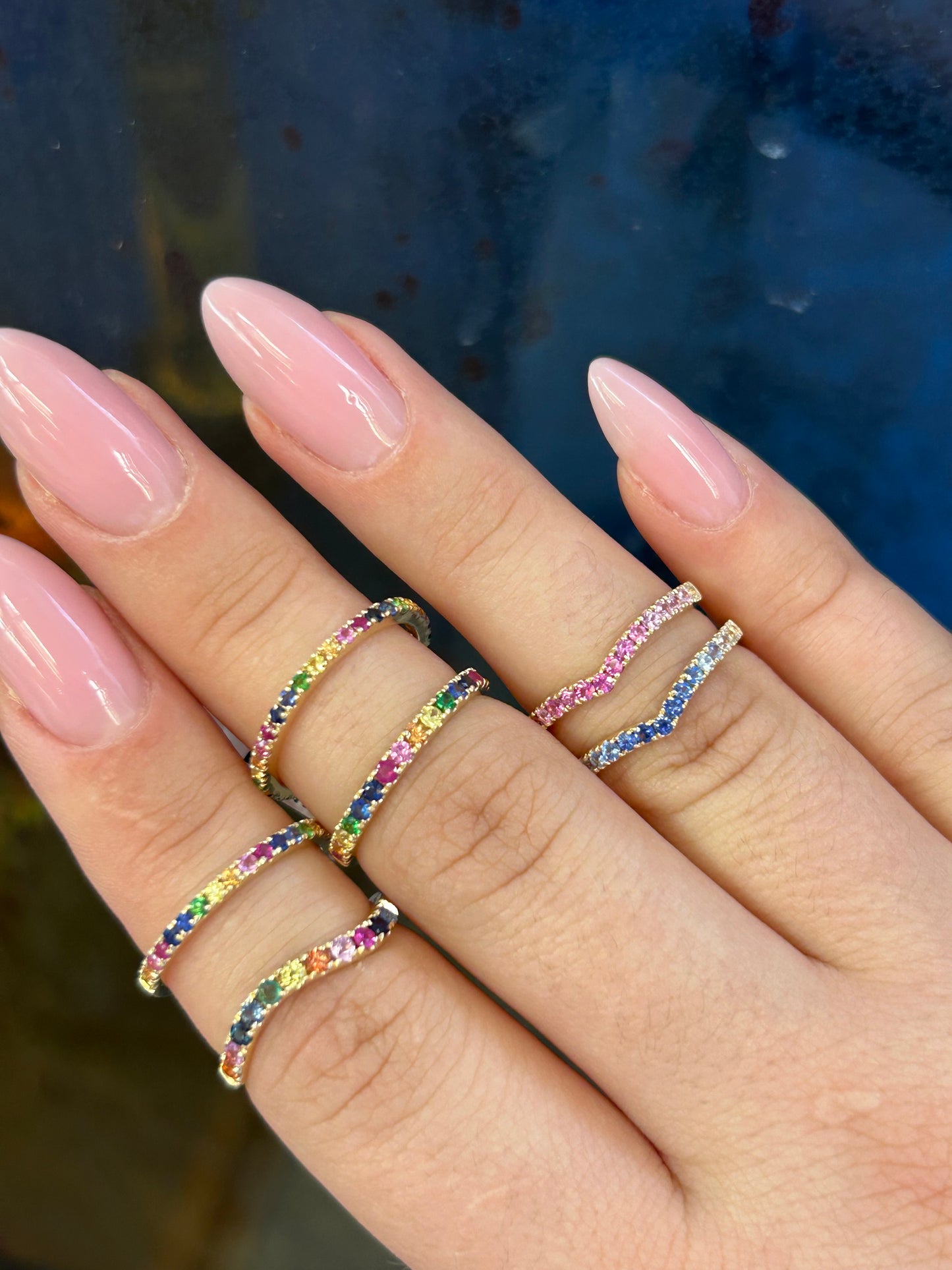 14K Yellow Gold Rainbow Natural Gem Stone Ring