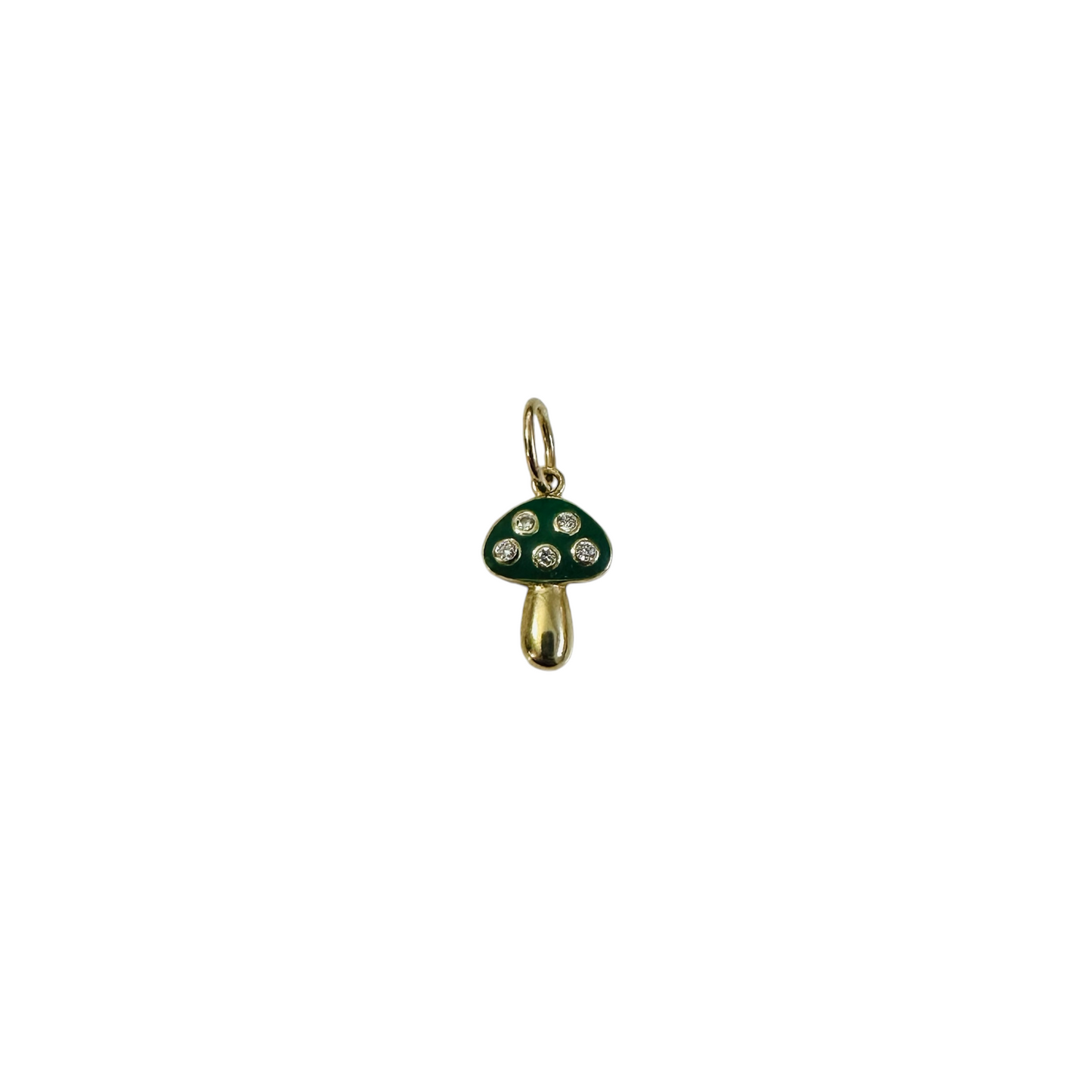 14K Solid Yellow Gold Mini Mushroom Diamond Charm