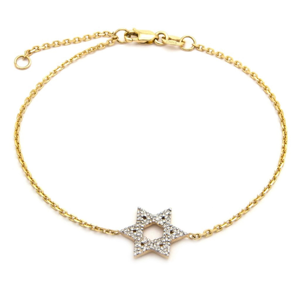 14K Yellow Gold Diamond Jewish Star Bracelet