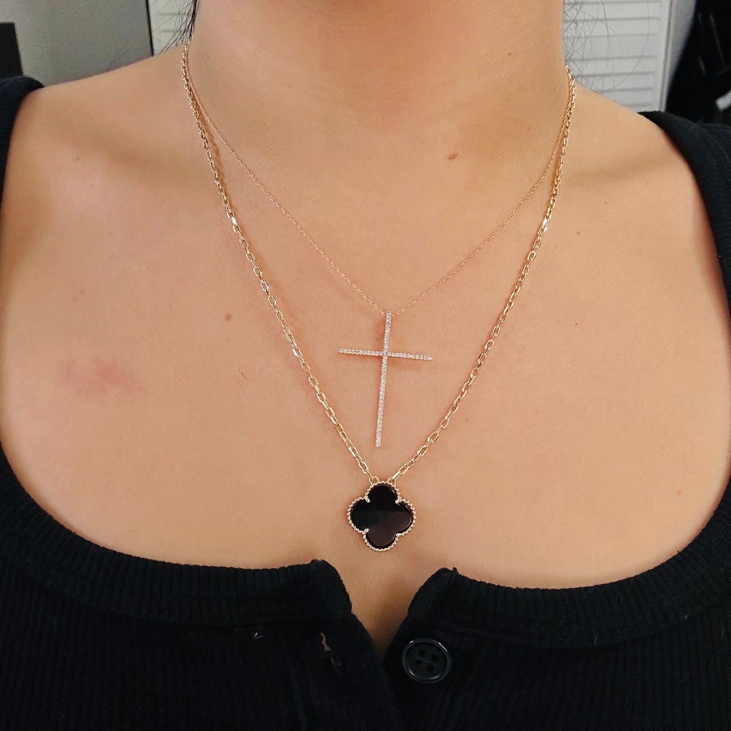 14K Yellow Gold Diamond Cross 1.25”