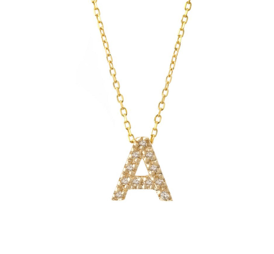 14K Yellow Gold Diamond Initial Necklace 16+2”