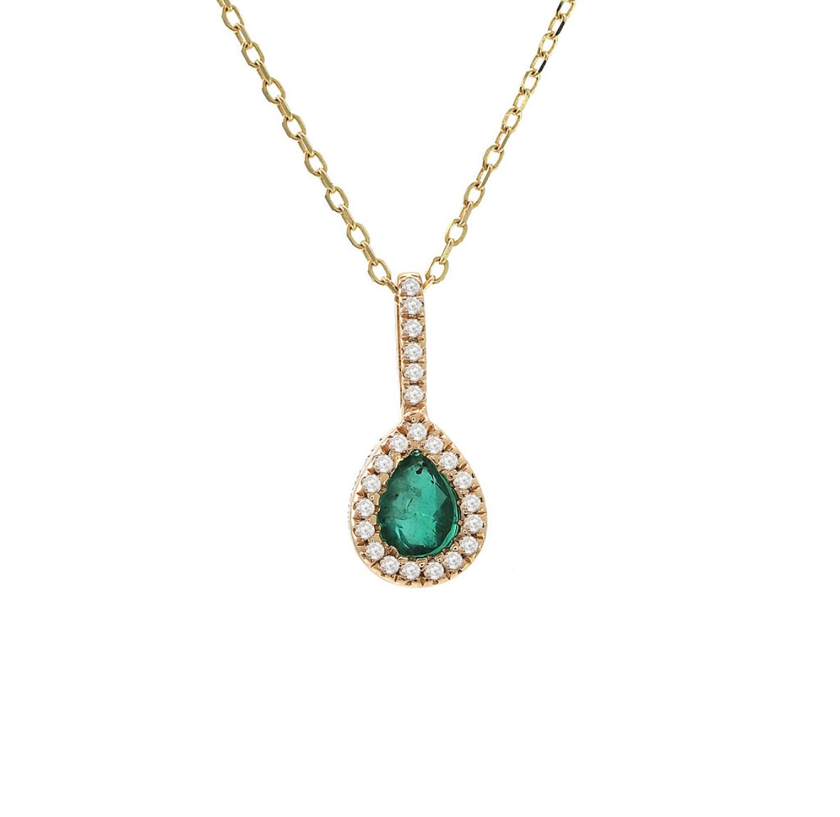 14K Yellow Gold Pearl Emerald With Diamonds Necklace