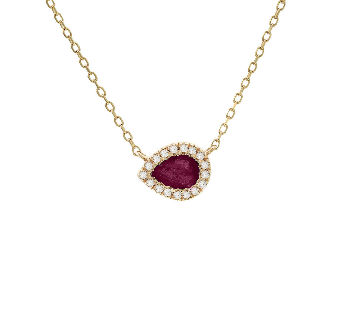 14K Yellow Gold Pear Shape Ruby With Diamonds Necklace