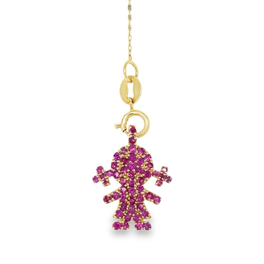 14K Yellow Gold Girl Pink Sapphire Charm