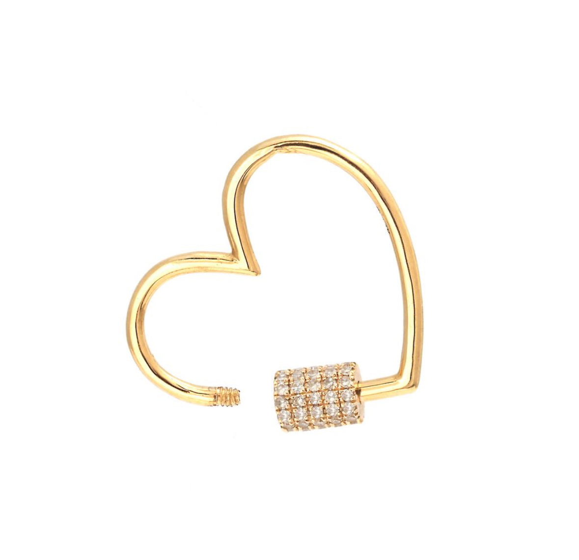 14K Yellow Gold Diamond Heart Connector Carabiner Charm Pendent