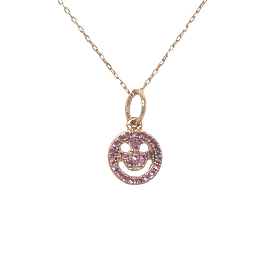 14K Rose Gold Small Pink Sapphire Smiley Face Charm