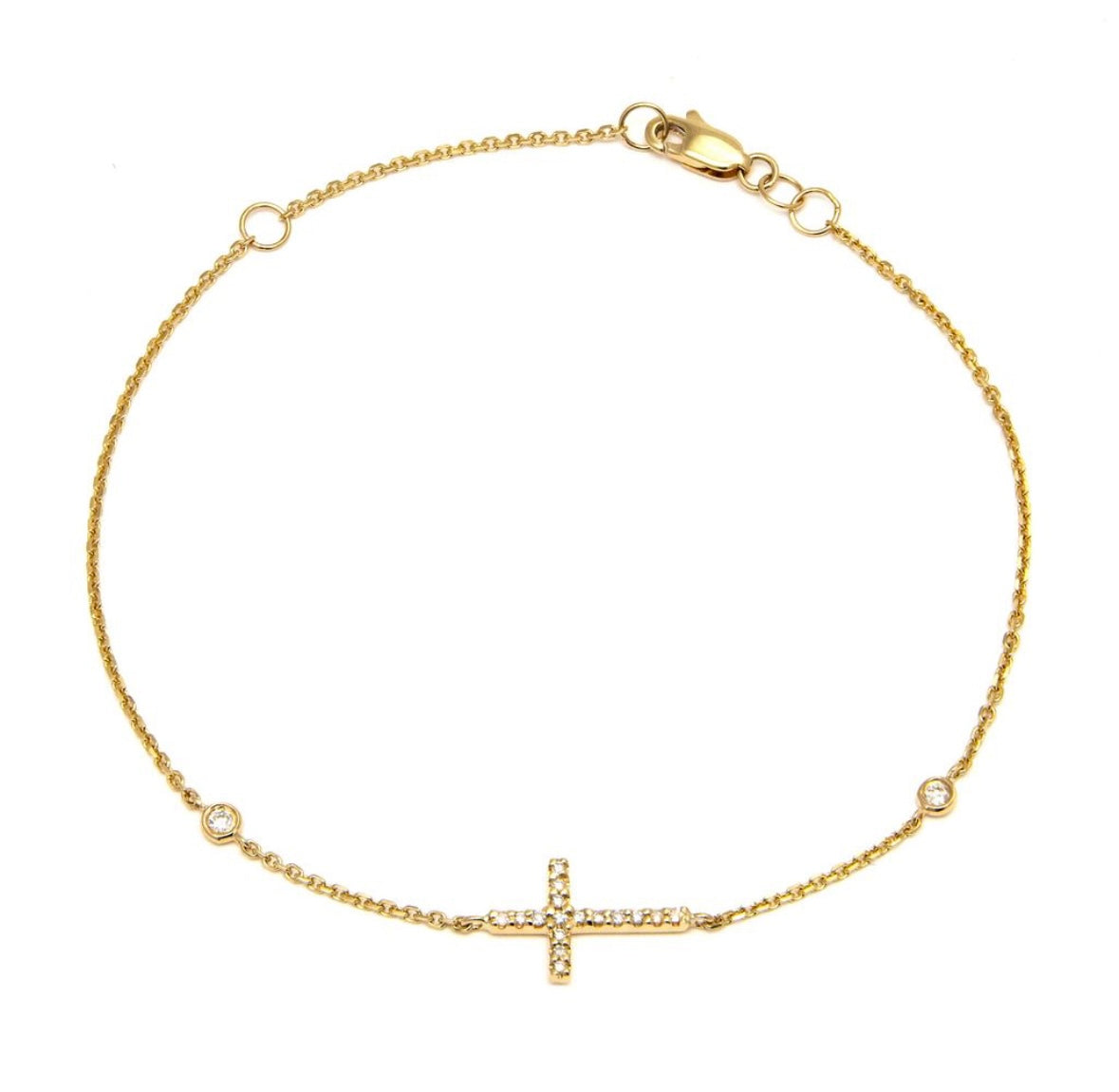 14K Yellow Gold Diamond Cross Bracelet
