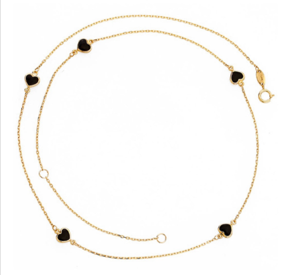 14K Yellow Gold With Black Hearts Necklace