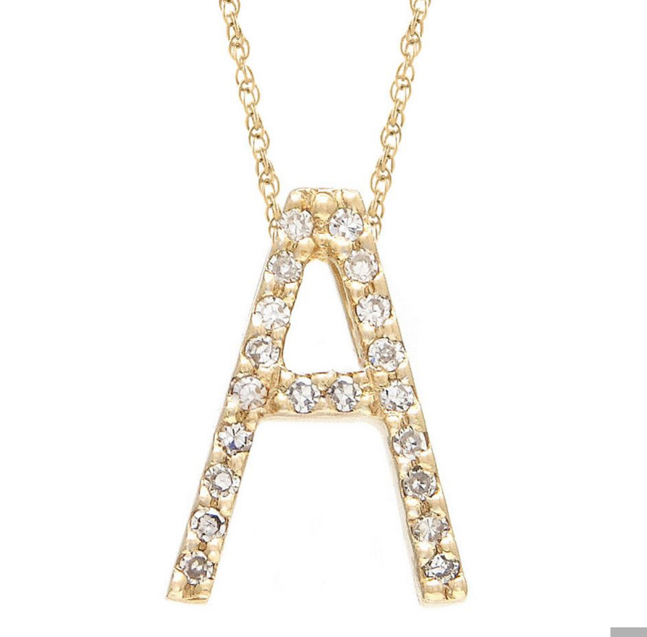 14K Yellow Gold Diamond Initial Necklace 16+2”