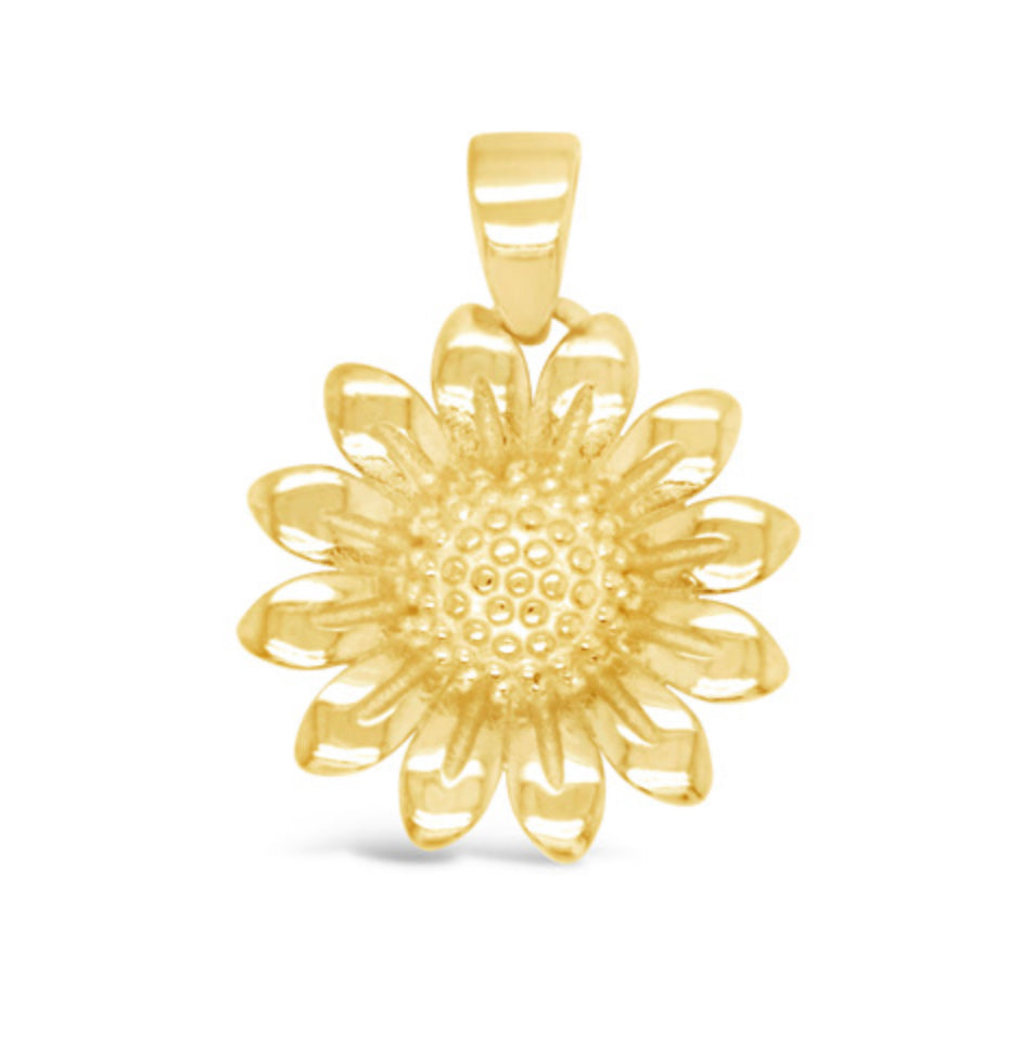 14K Yellow Gold Solid Small Sunflower Pendent Charm