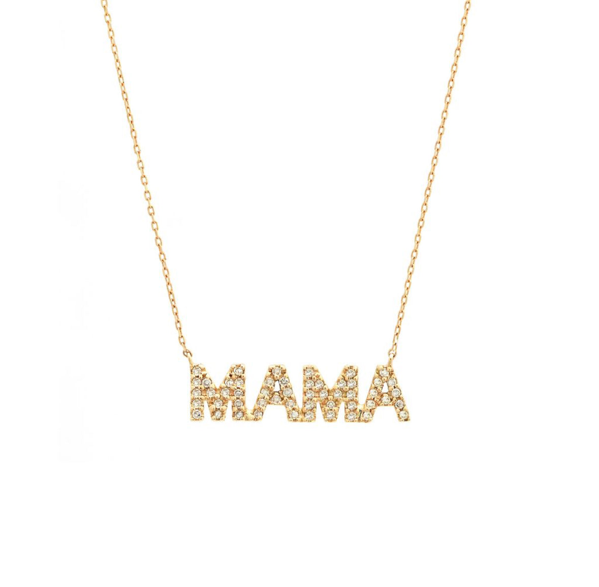 14K Yellow Gold Diamond MAMA Necklace 16 + 2”