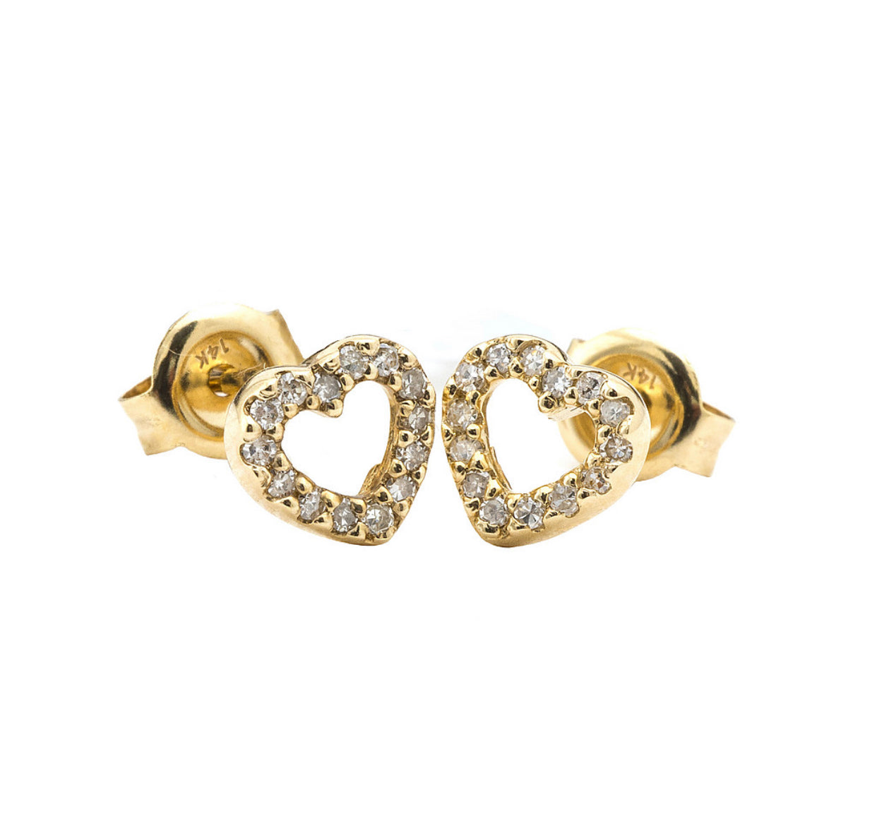 14K Yellow Gold & Diamonds Heart Studs Earrings