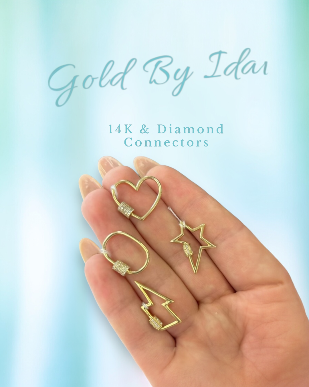 14K Yellow Gold Sapphire Heart Connector Carabiner Charm Pendent