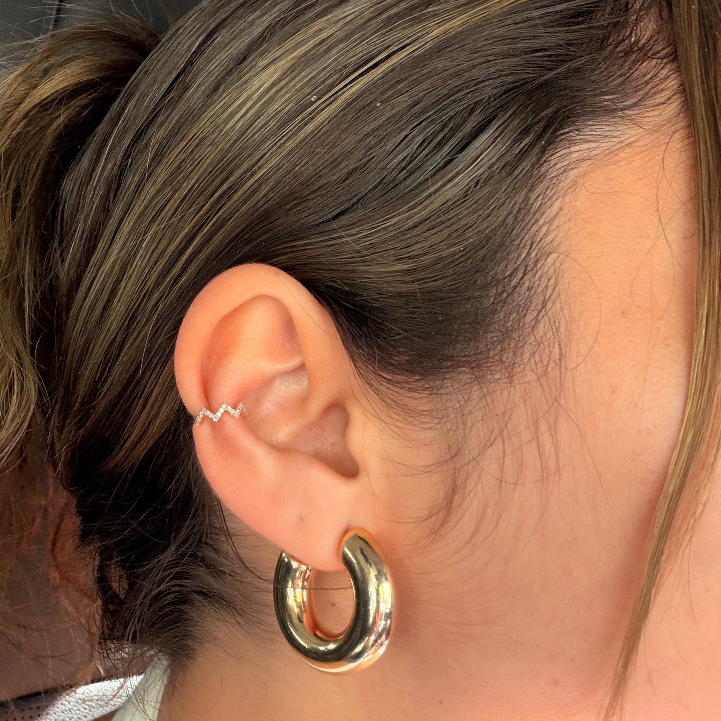 14K Yellow Gold Diamond Wavy Ear Cuff
