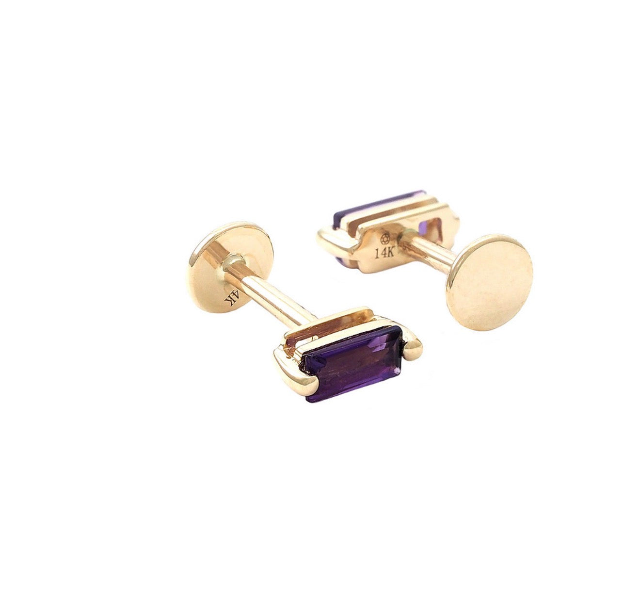 14K Yellow Gold Amethyst Screw Flat Back Earrings