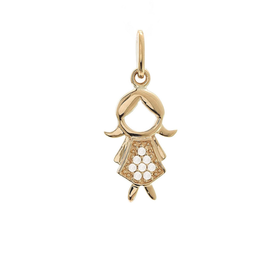 14K Diamond Yellow Gold Mini Girl Charm Pendent .50”