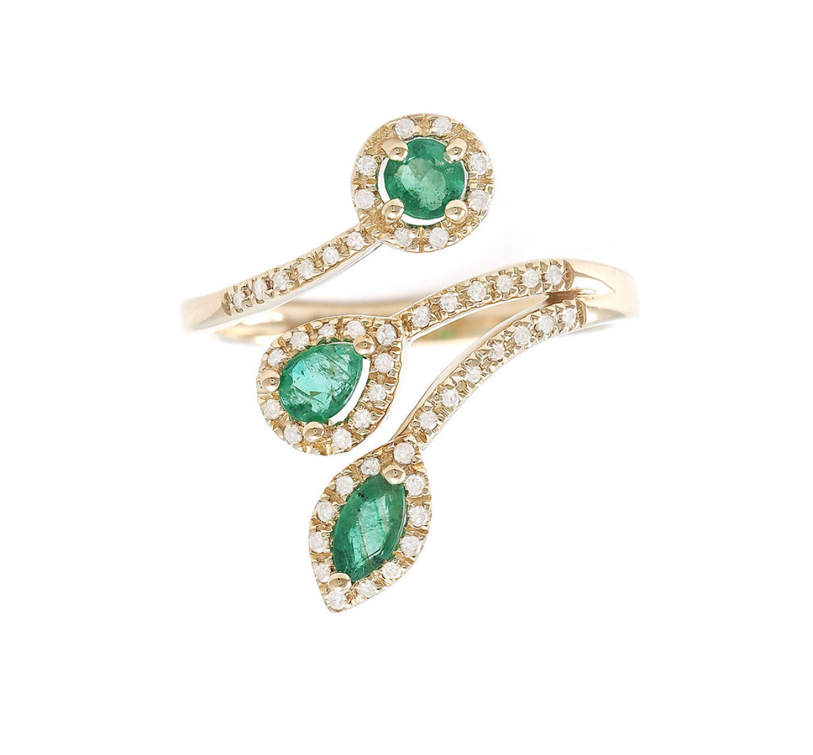 14K Yellow Gold Emerald and Diamond Beauty Ring