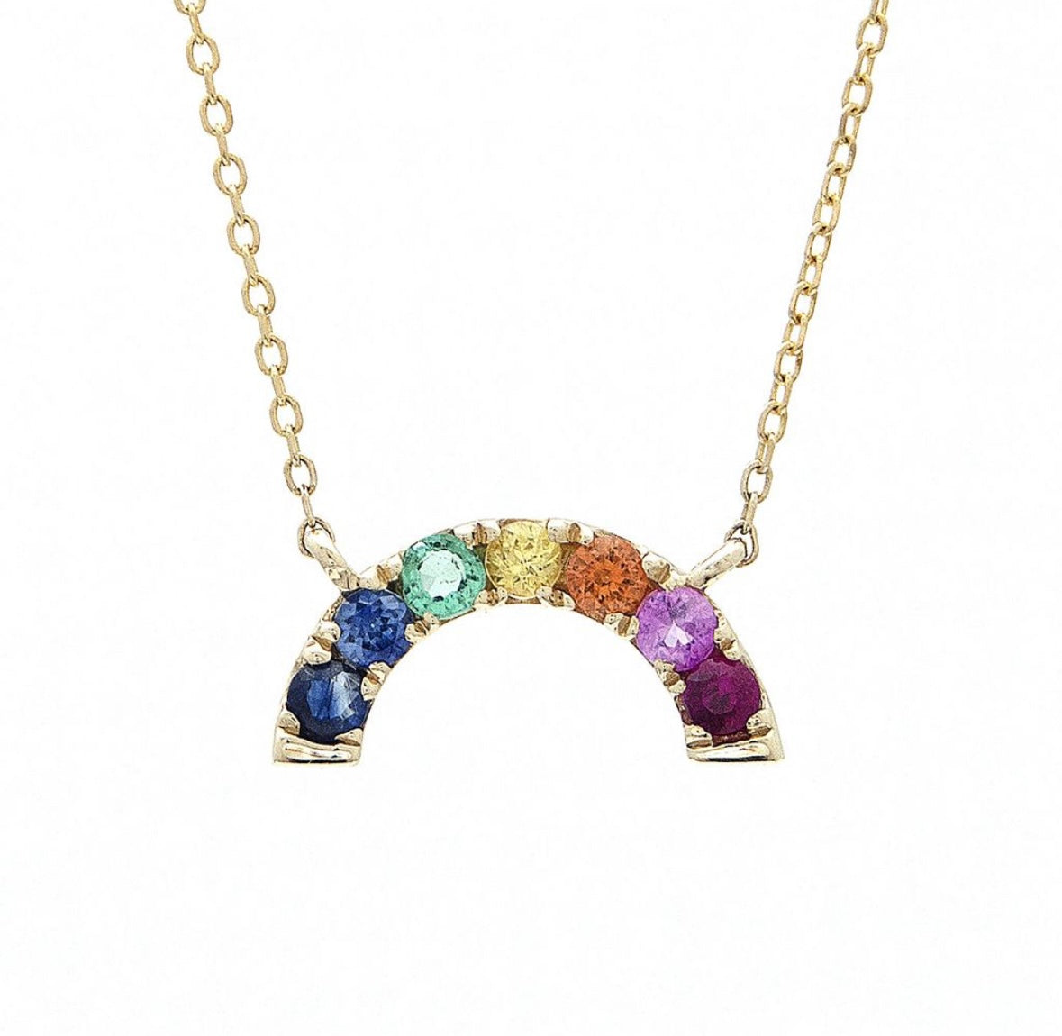 14K White Gold Rainbow With Natural Gem Stone Necklace