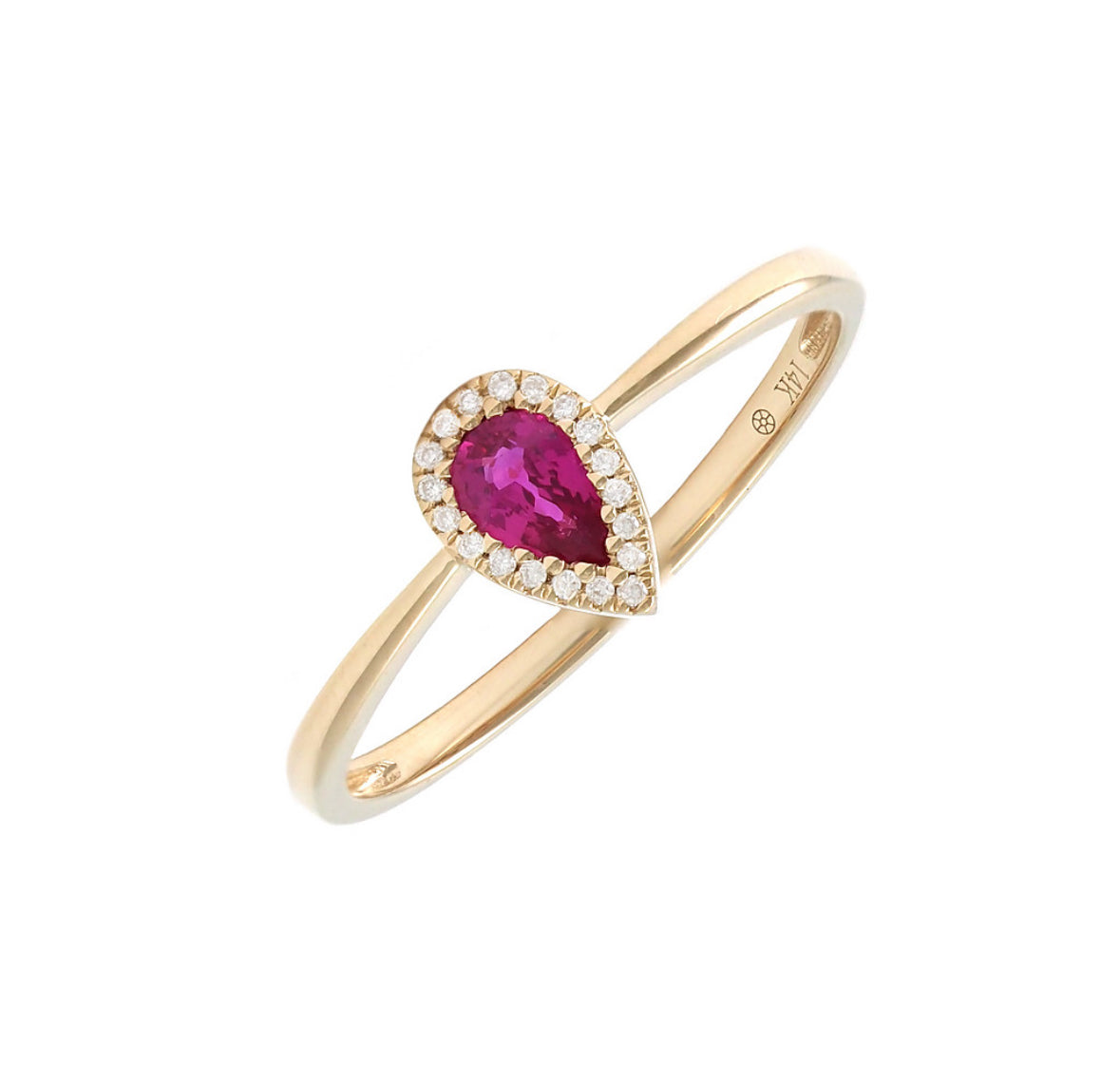 14K Yellow Gold Diamond & Ruby Pear Ring