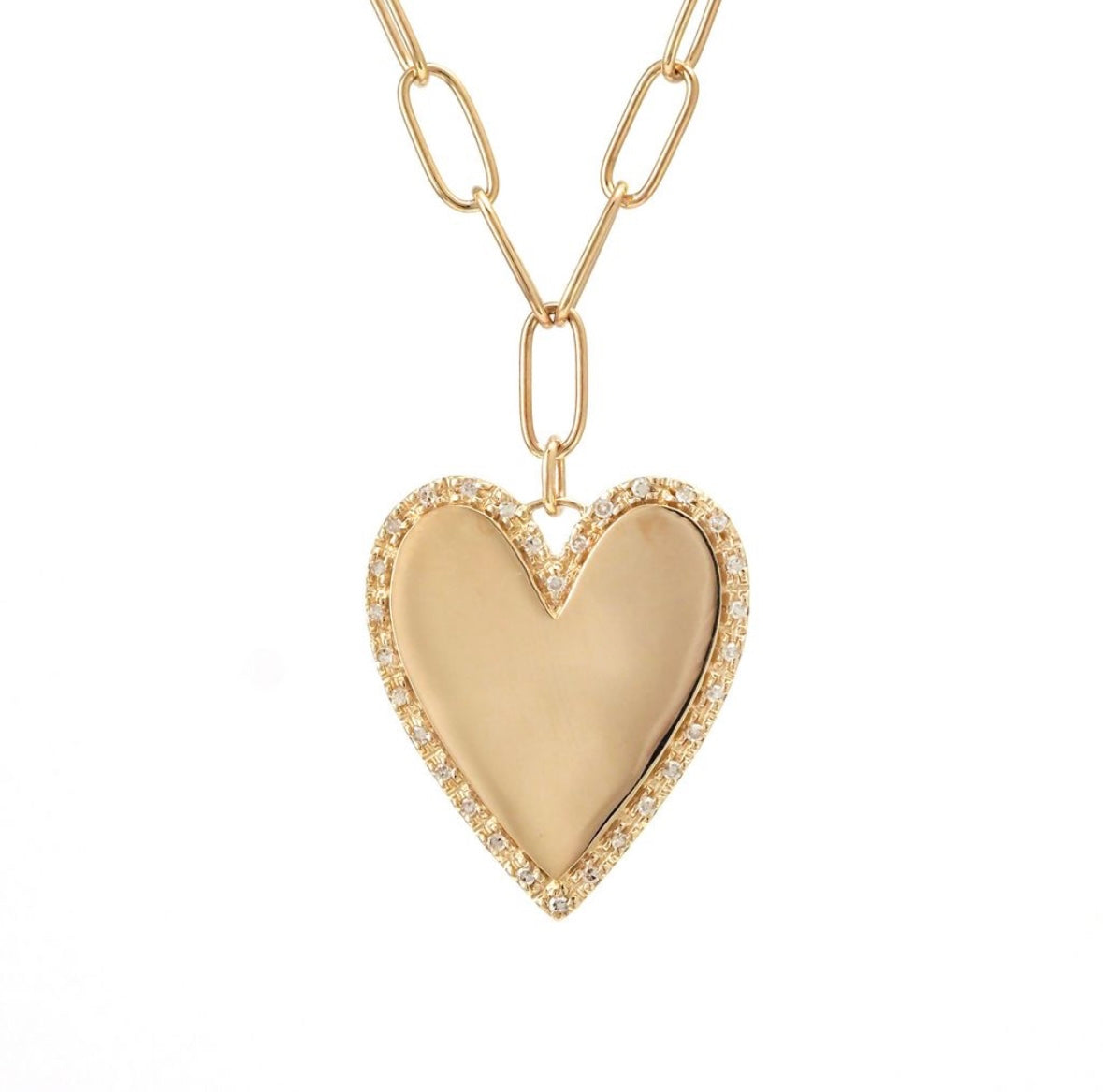 14K Yellow Gold Paper Clip With Diamond Heart