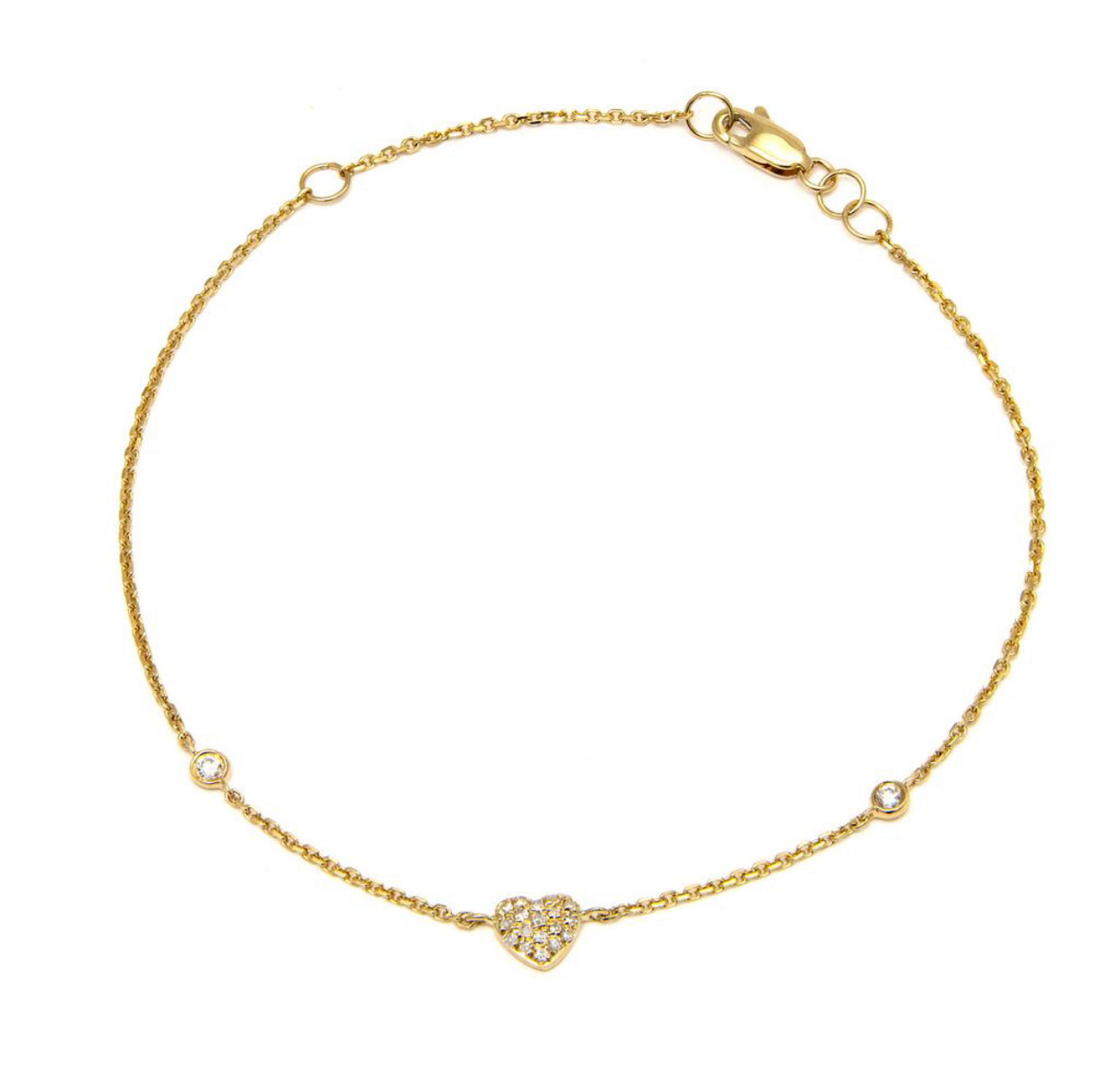 14K Yellow Gold Diamond Petit Heart Bracelet