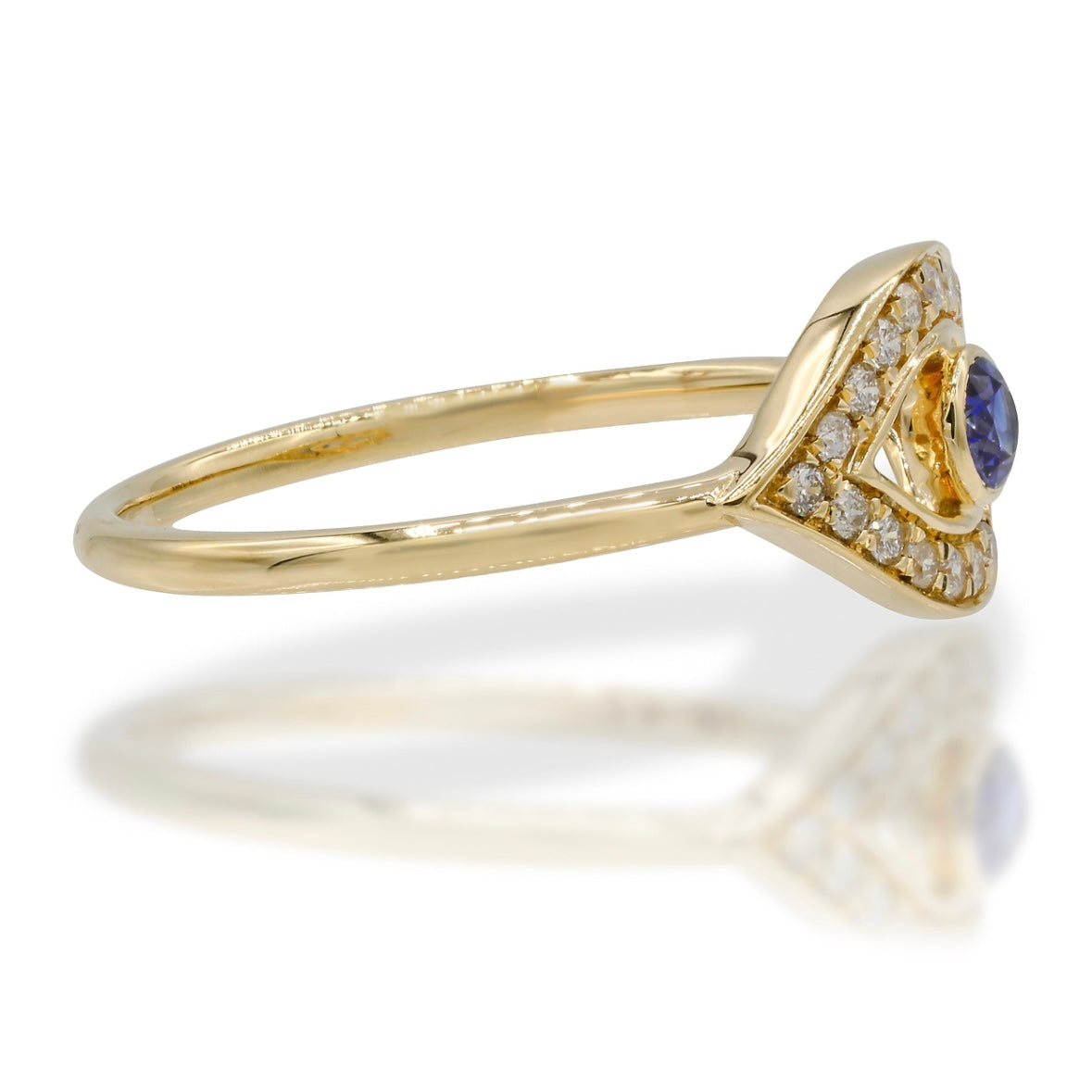 14K Yellow Gold Evil Eye Diamond and Blue Sapphire Ring