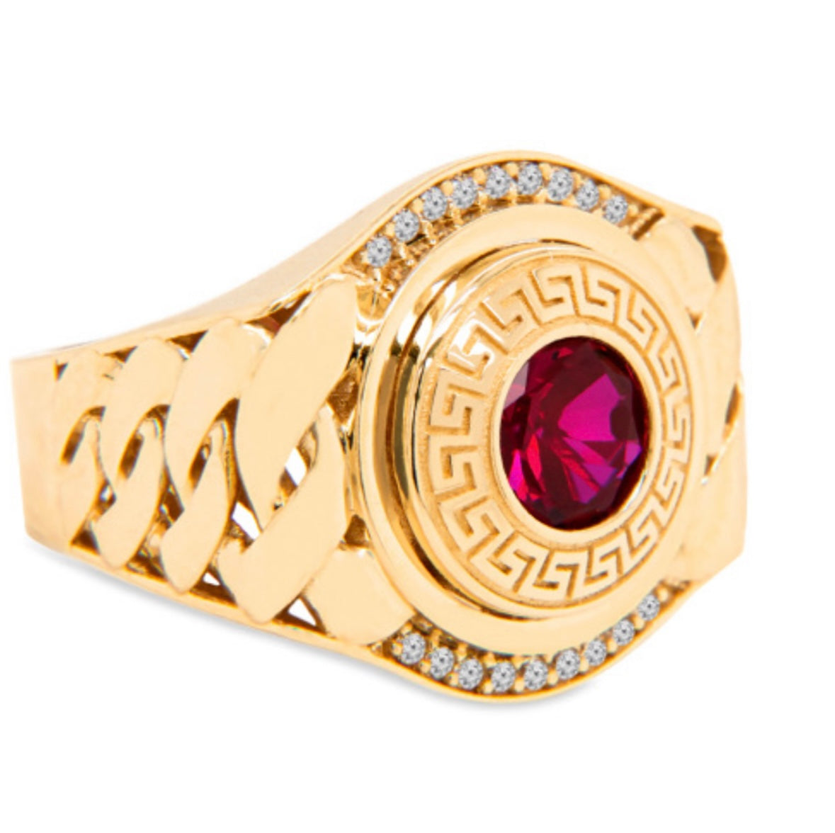 14K Men Ring Red Stone