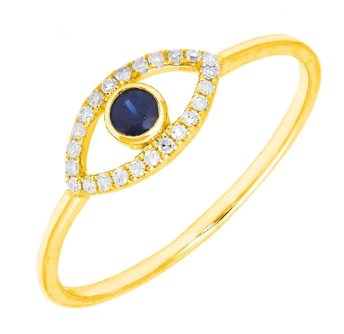 14K Yellow Gold Evil Eye Diamond Ring