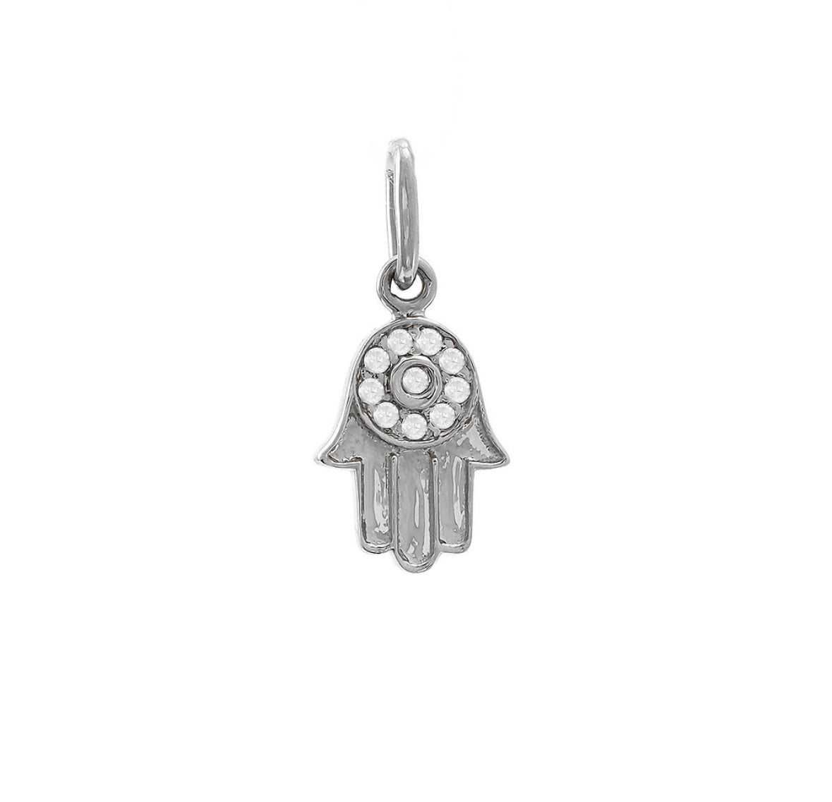 14K Diamond Yellow Gold Mini Hamsa Charm Pendent .50”