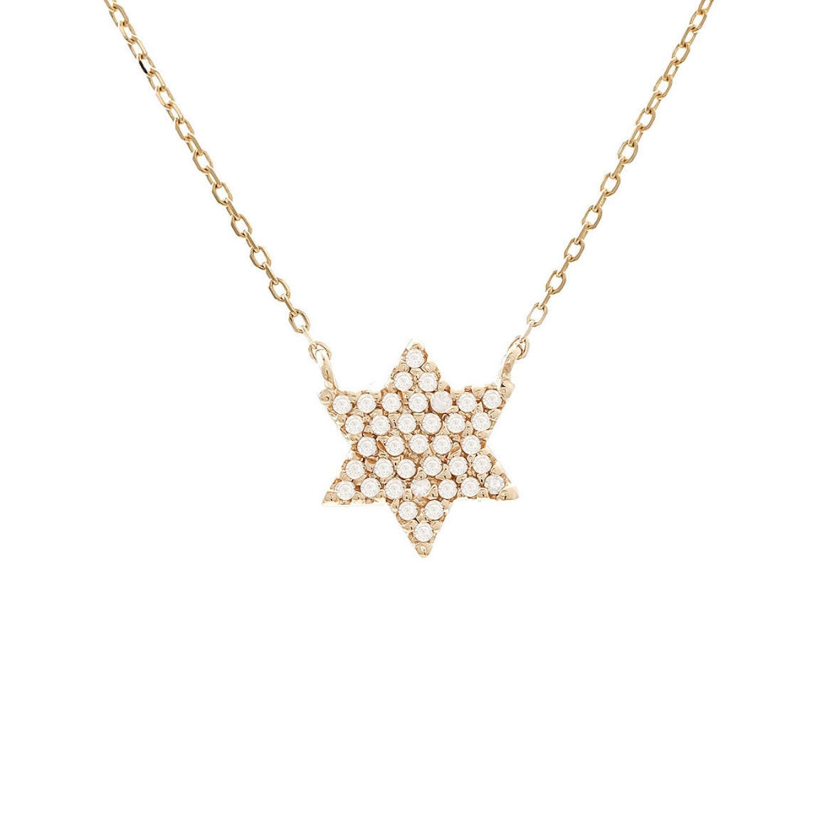14K Yellow Gold Diamond Jewish Star Necklace 16 + 2