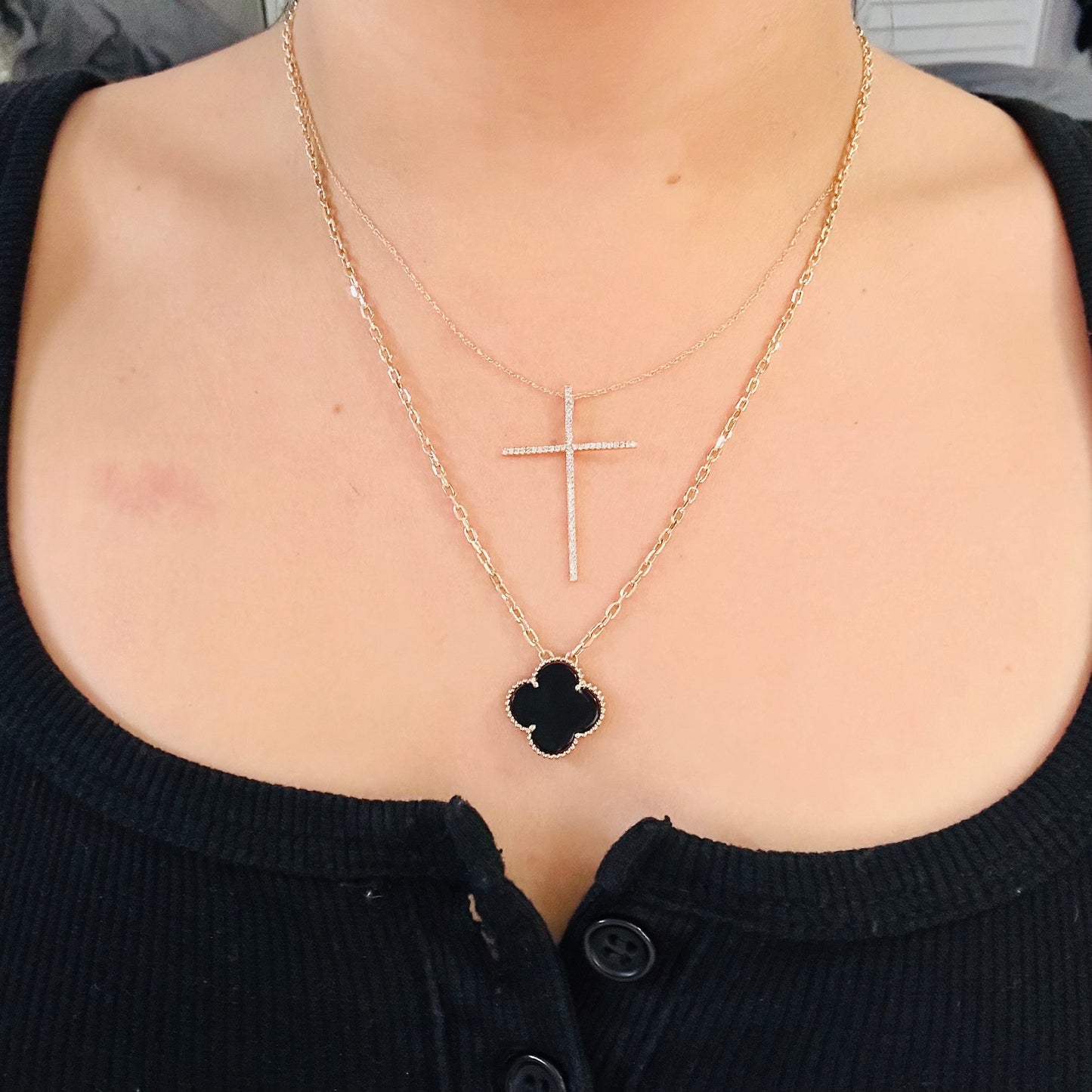 14K Yellow Gold Diamond Cross 1.25”