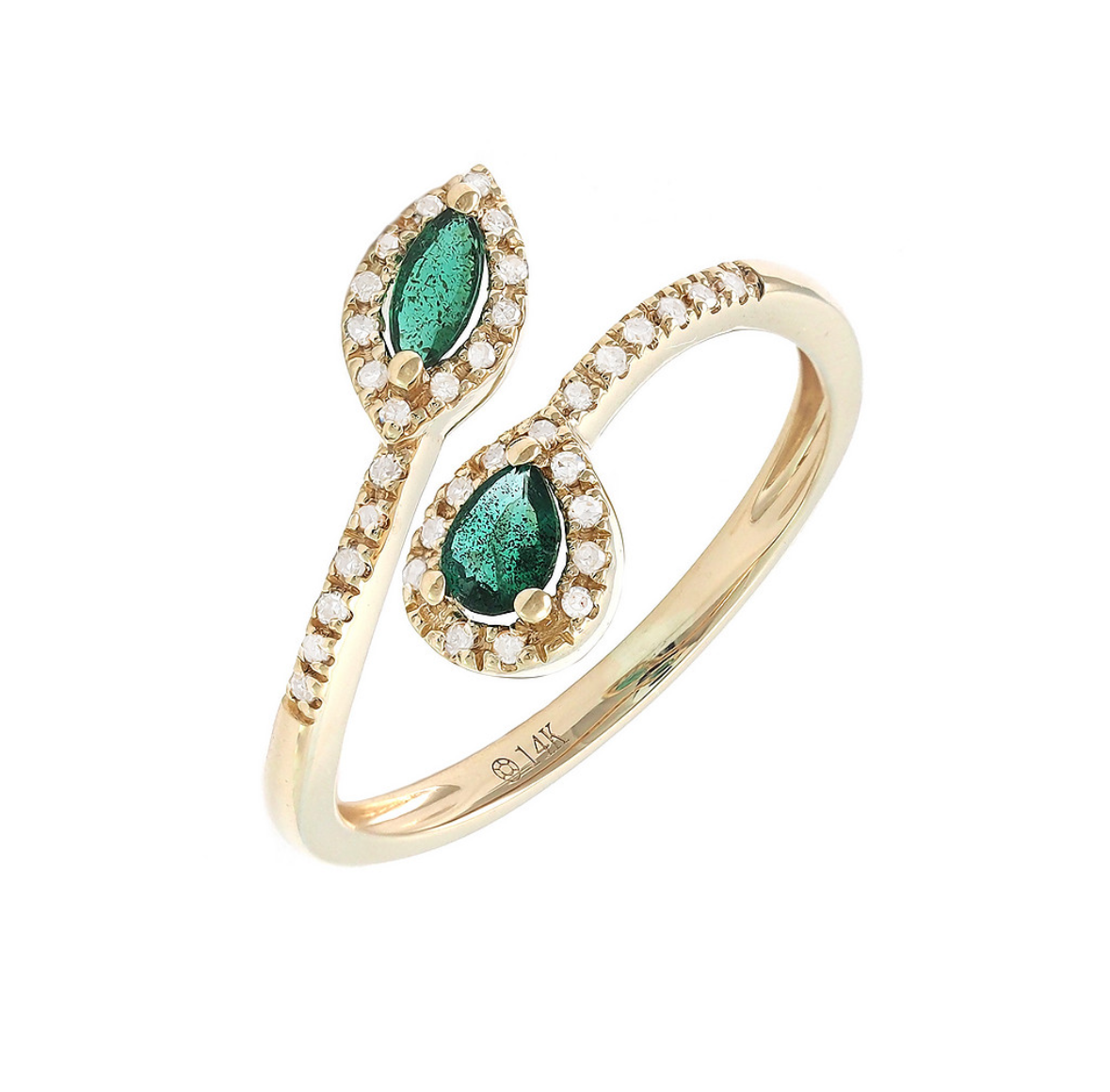 14K Yellow Gold Pear Prong Emerald & Diamond Ring