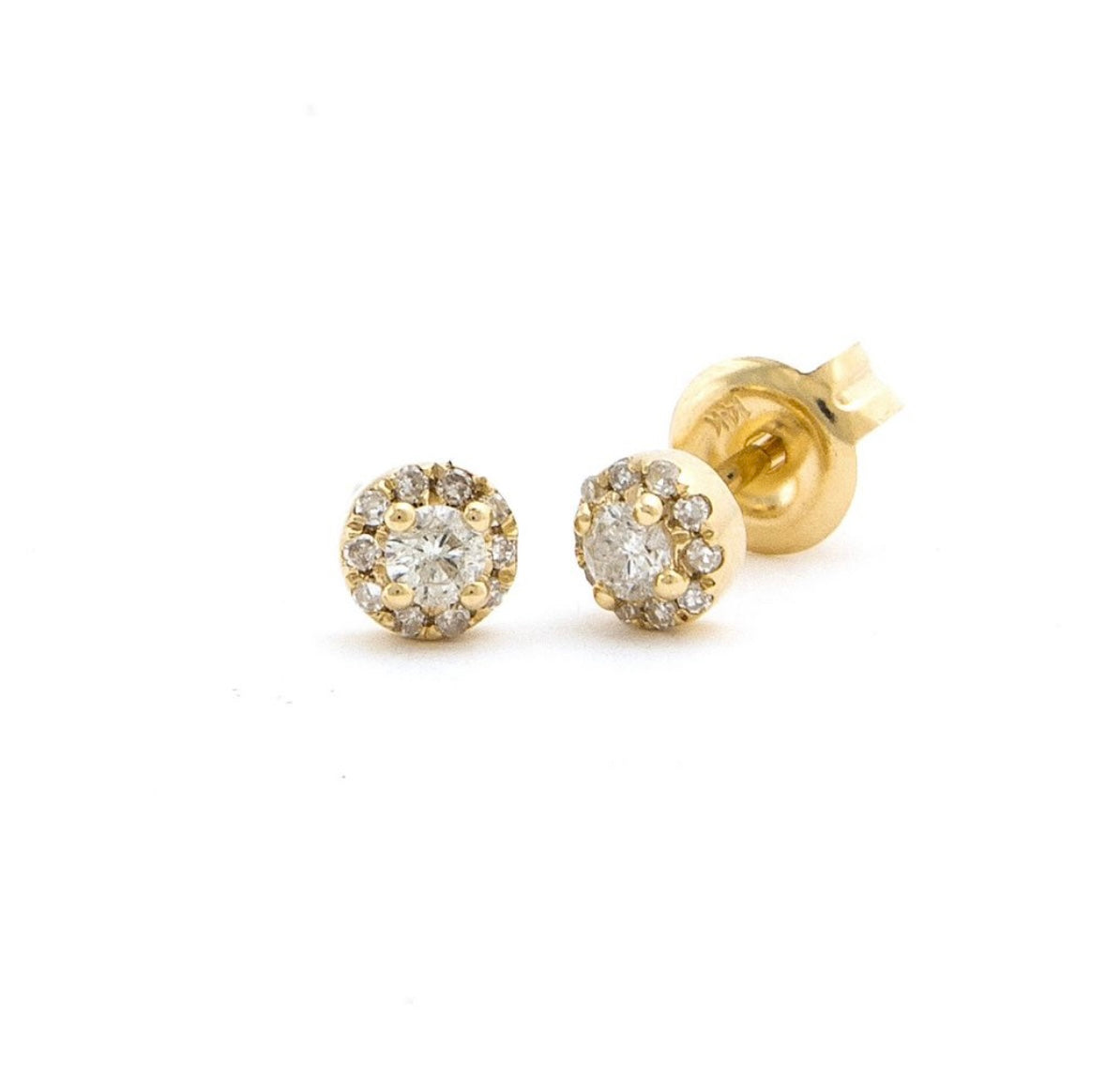 14K Yellow Gold Halo Prong Diamond Studs (Small)