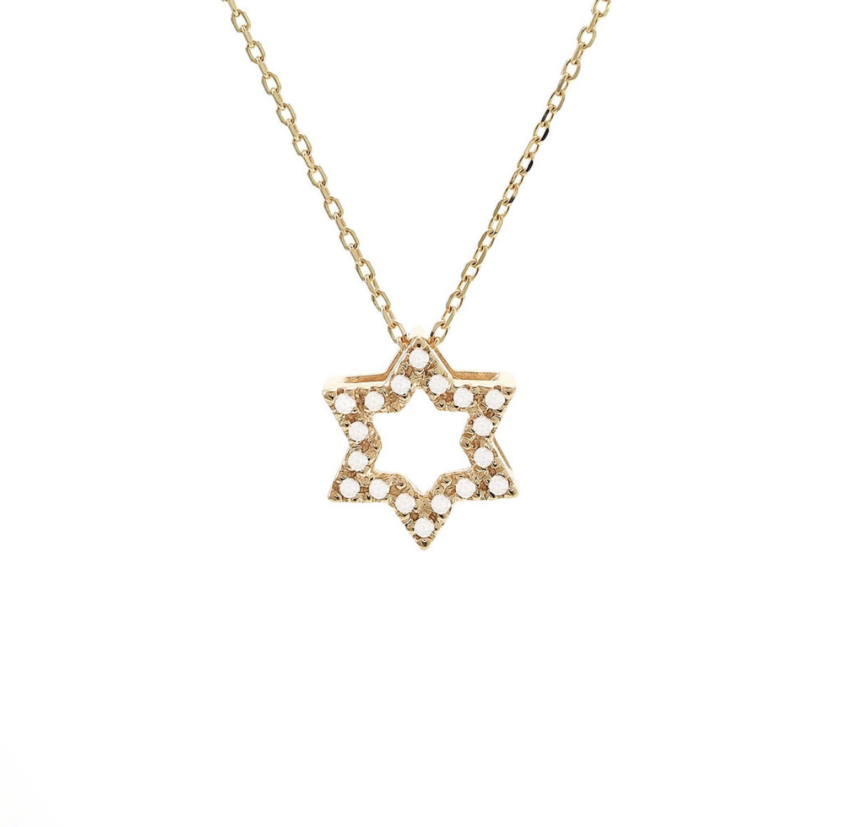 14K Yellow Gold Diamond Jewish Star Necklace 16 + 2