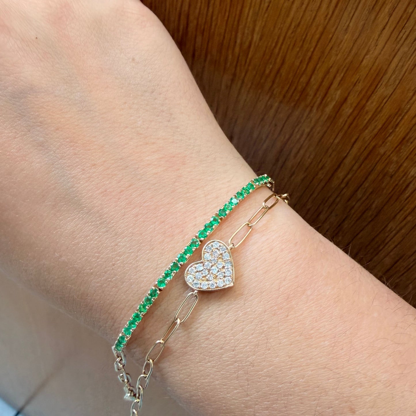14K Yellow Gold Heart Diamond Bracelet 7”