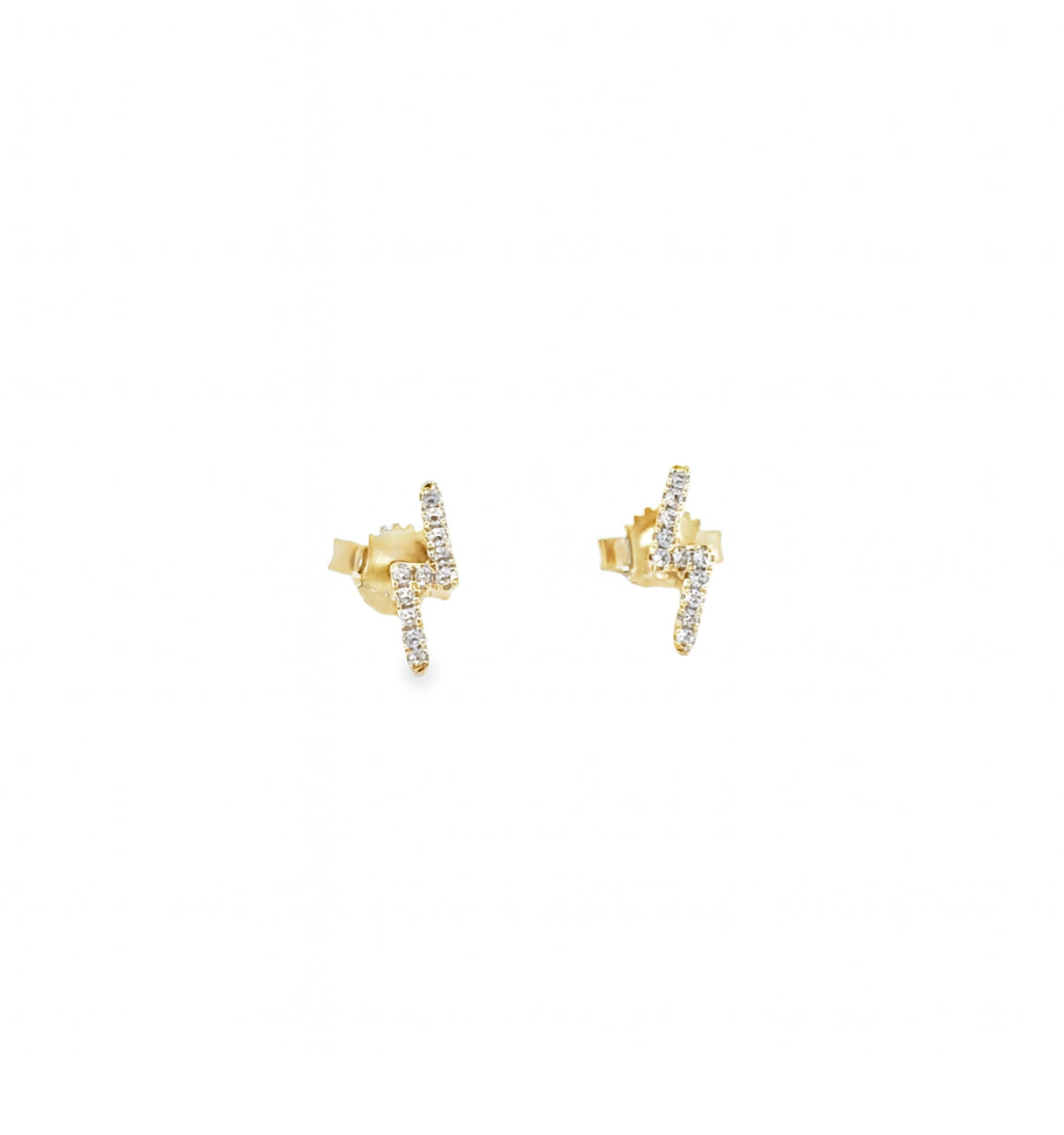 14K Yellow Gold Lighting Bolt Diamond Earring Studs