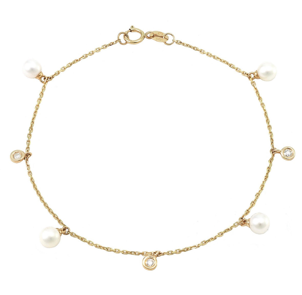14K Yellow Gold Diamond & Pearl Bracelet
