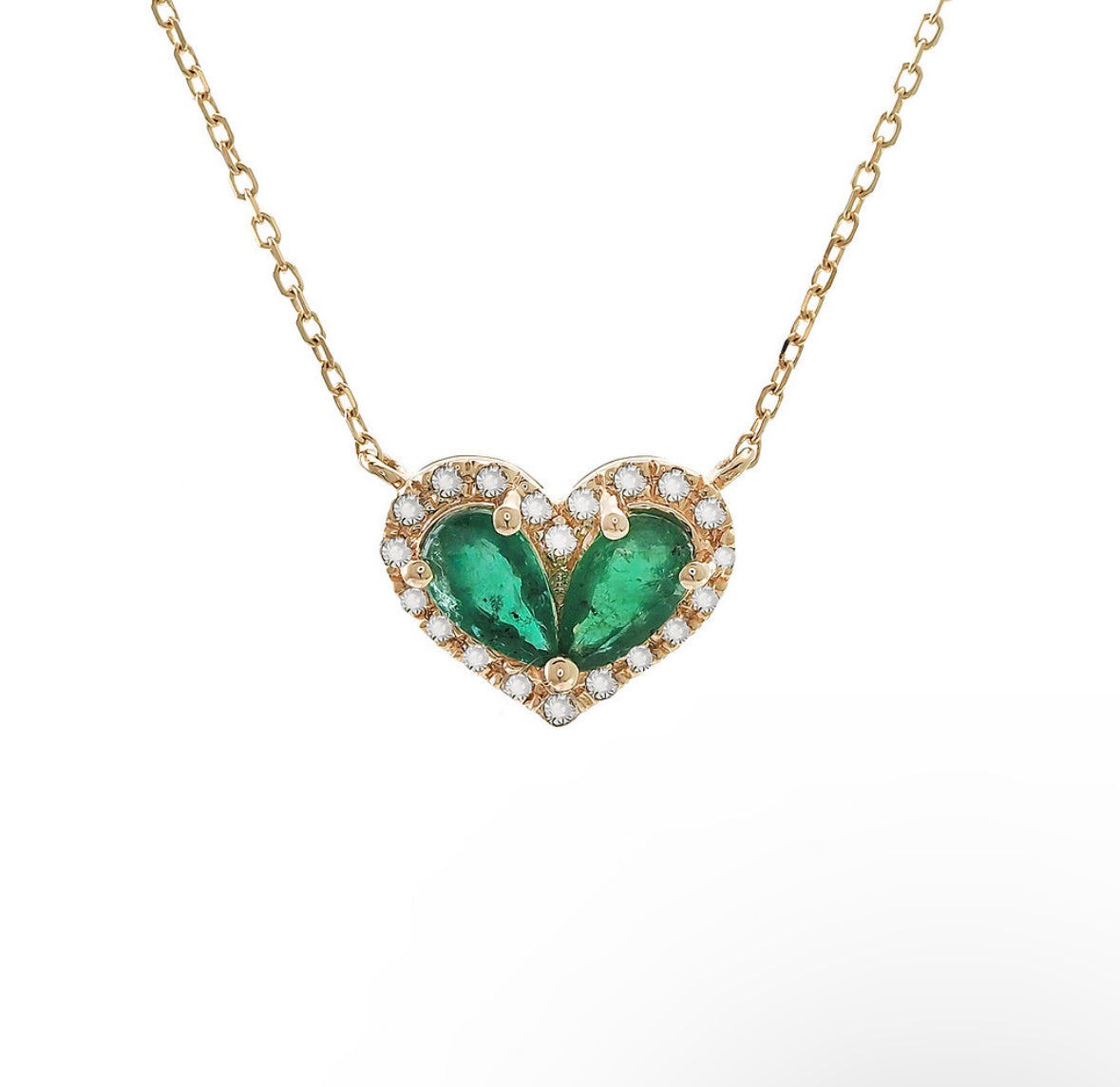 14K Yellow Gold Heart Emerald With Diamonds Necklace
